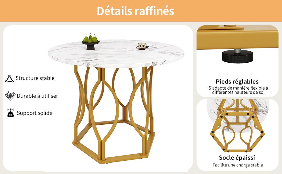 Dining table set (5-piece), round dining table with 100 cm diameter and golden metal legs, white MDF tabletop, dining chairs made of dark green velvet