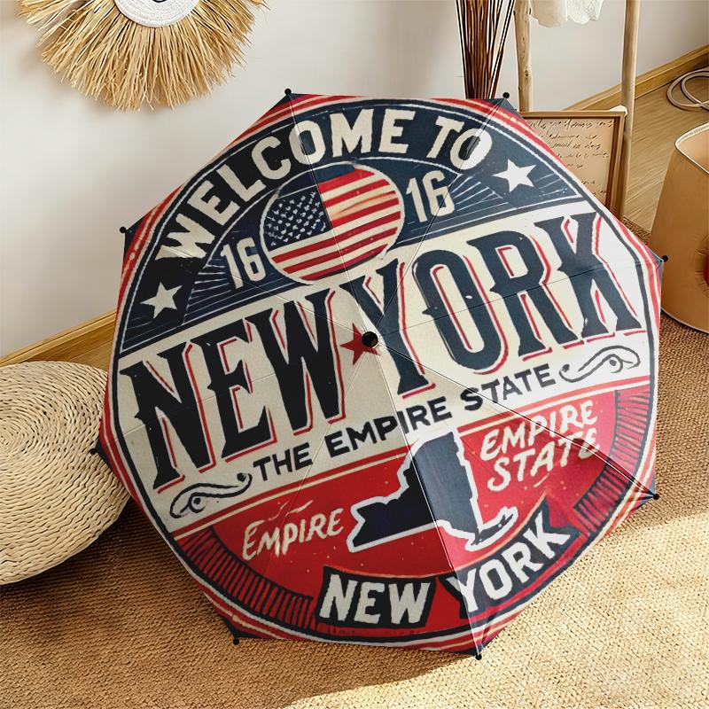 1pc American flag design Umbrella Portable Folding Umbrella Iron Frame Hole Bone Structure Outdoor Home Umbrella