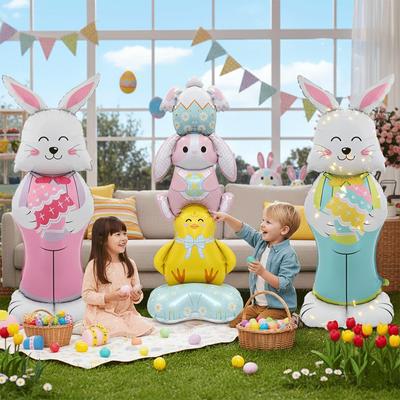 3D Стоящий Пасхальный Фольгированный Шар Гигантский Кролик Морковка Цыпленок Яйцо Шары Пасхальная Вечеринка Декор Подарок Детям Наполненный Воздухом Садовый Декор