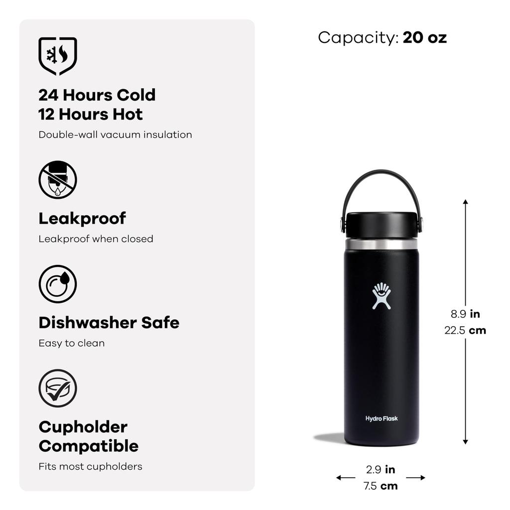 Wide Mouth Stainless Steel Water Bottle, 20oz (591ml), Leaf Design, Insulated (Official Japanese Product)