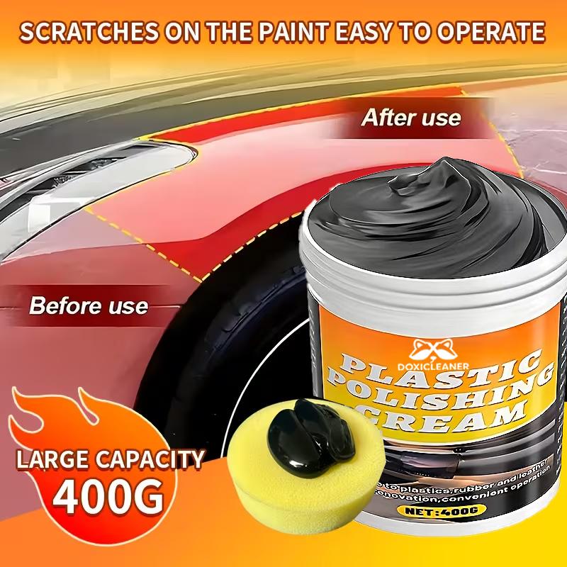 Car Plastic Repair Polishing Wax - 400g Large Capacity Dashboard, Tire, Bumper Care Cream, Brightening and Scr Removal, Essentia