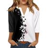 Жен. Футболка С принтом Пуговицы Рукав 3/4 Повседневные Выходные Мода Классический Классический V-образный вырез Обычный Верх