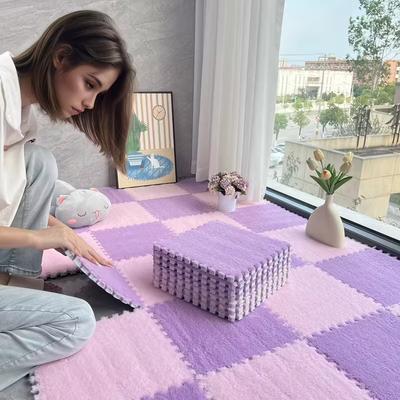 Мягкий плюшевый коврик-пазл из пены, ковровые плитки для гостиной, спальни, детской игровой зоны, нескользящий, с переплетением, напольный ковер, детский игровой коврик