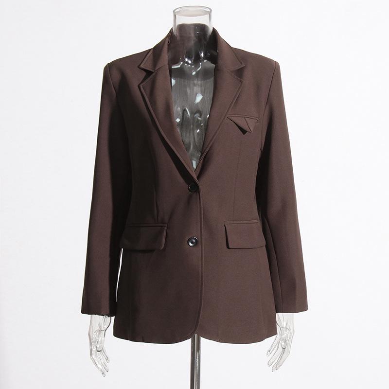 British Commuter Style Solid Color Lapel Long Sleeve Suit Jacket for Women - 2025 Spring Collection