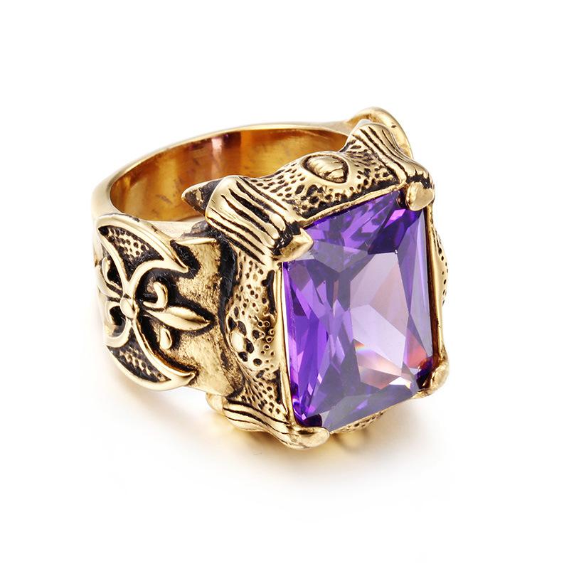 Stainless Steel Hand Jewelry Vintage Punk Gothic Special Ruby Men'S Titanium Steel Casting Ring