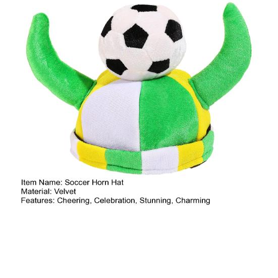 Soccer Horn Hat, Funny Sports Themed Cheering Cap, Plush Football Fan Headwear for Concerts, Game Day, Parties