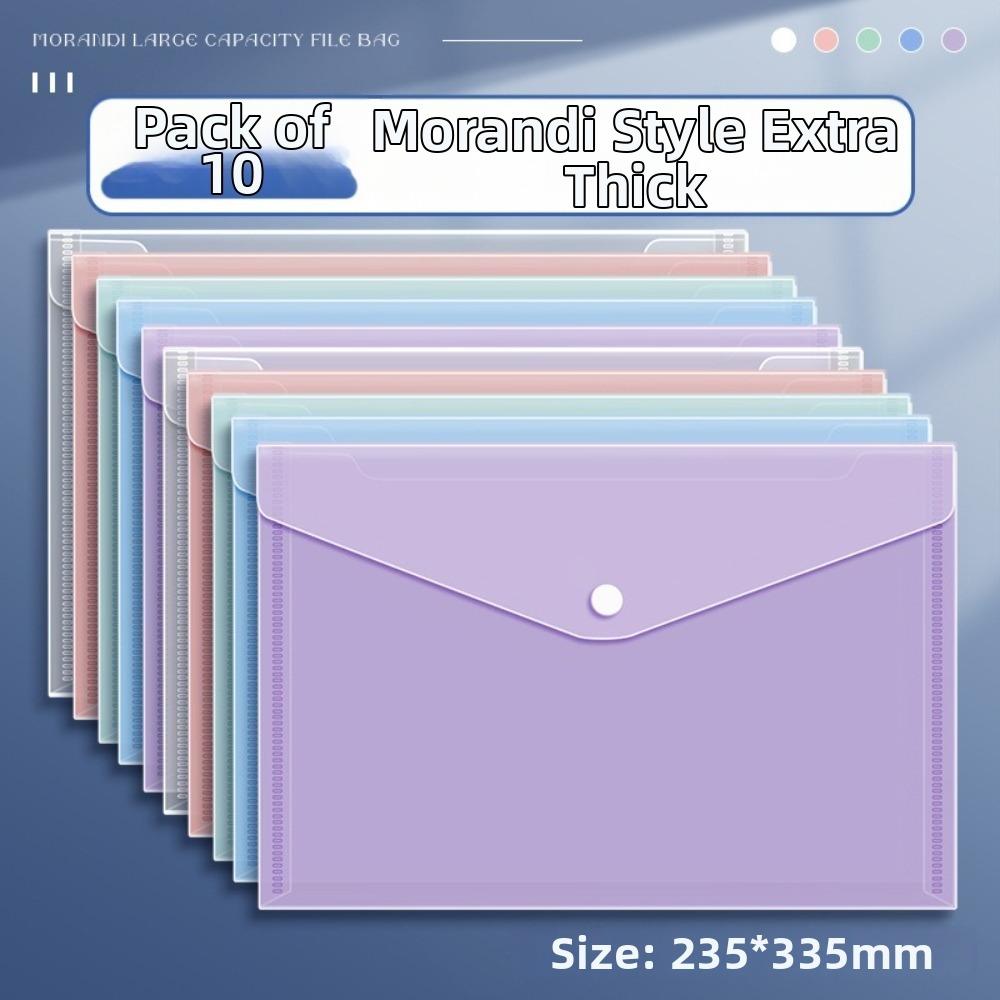 10 Pcs Clear A4 File Folders Plastic Storage Bag Document Pouch Large Capacity Durable Snap Button Closure File Folders