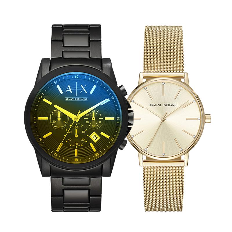 Armani Exchange Наручные часы Кварцевый механизм Стальной ремешок Золотой циферблат Унисекс AX5536-AX2513
