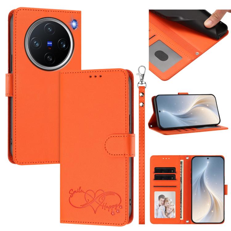 Happy Heart Pattern Magnetic Closure Vegan Leather Phone Case With Wrist Strap For vivo X200 FE
