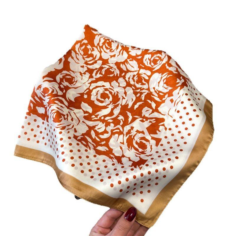 Romantic rose print silk scarf square scarf high-end sense versatile shawl sunscreen neck small square scarf headscarf women's scarf