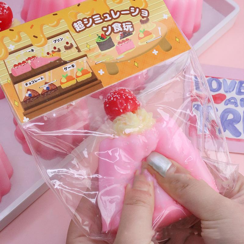 Squishy Imitation Caramel Pink Pudding Dessert Cake Squeeze Toy Cherry Pudding Soft Rubber Elastic Jelly Toy Girl Gift Kids Toys