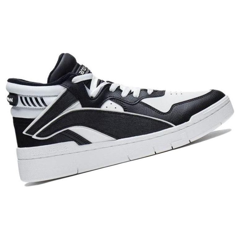 Li-Ning Comfortable Slip-Resistant Shock-Absorbing Mid-Top Skate Shoes Women Sneakers Black White AGCS324-3