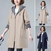 Spring Fall Women Jacket Hooded Long Sleeves Drawstring Plus Size Pockets Zipper Closure
