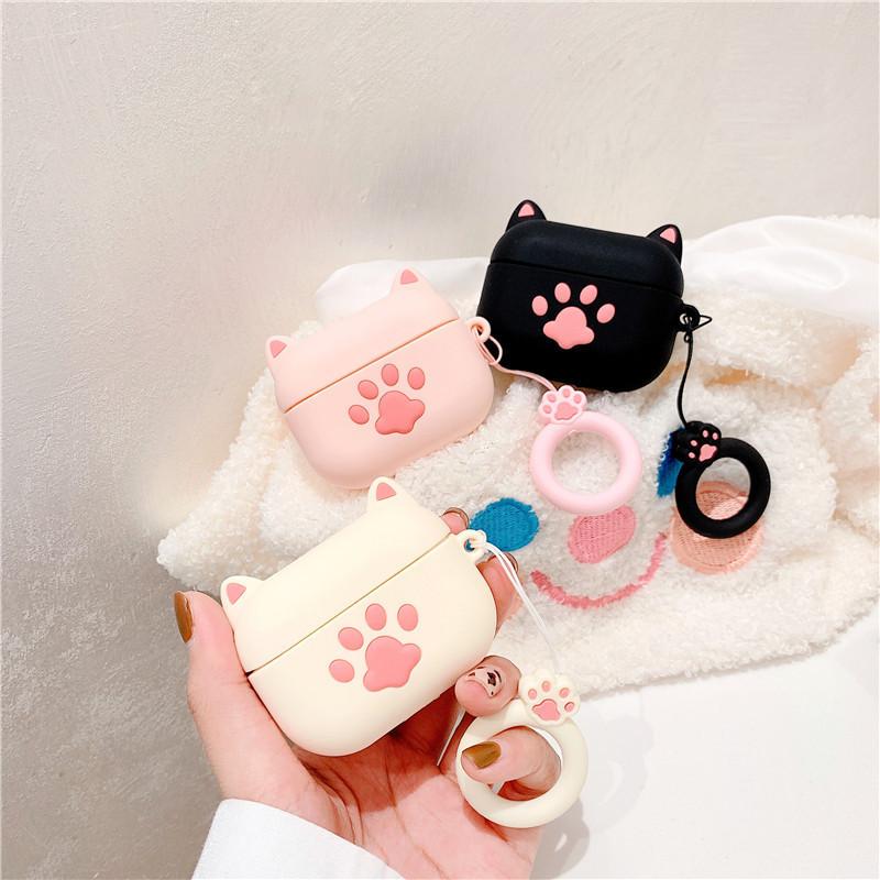 Cute 3D Cat Paw Cartoon Earphone Case for Airpods 4 1 2 3 Pro Protective Silicone Cover for Airpods Pro2 with Hook