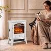 Freestanding Portable Fireplace, Electric Fireplace Stove Heater with 3D Flame Effect and Adjustable Thermostat, White