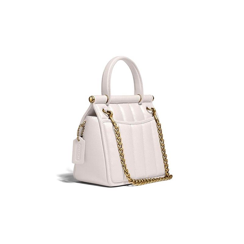 COACH Willis 18 Quilted Top Handle Detachable Shoulder Strap Sheepskin Shoulder Crossbody Tote Small Women's Pink White