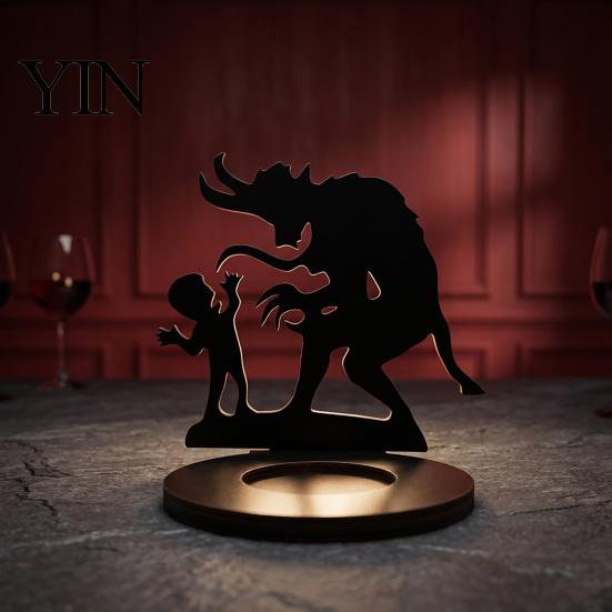 Decorative Silhouette Figurine Halloween Shadow Candle Holder, Spooky Ghost Skull Candlestick Decoration, Tealight Stand Vintage Wooden Tea Light for