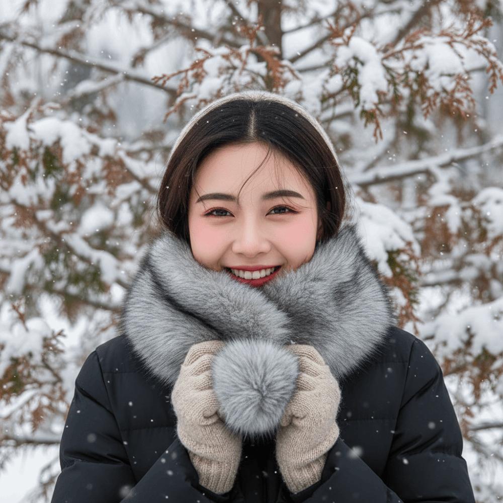 Windproof Magnetic Fur Scarf Double Sided Fluffy Collar Wrap Winter Pom Scarf Christmas Gift