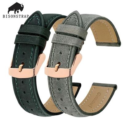 BISONSTRAP Crazy Horse кожаный ремешок для часов 18 мм, 20 мм, 21 мм, 22 мм, 24 мм, сменный ремень с пряжкой из розового золота для мужчин, ремешки для часов
