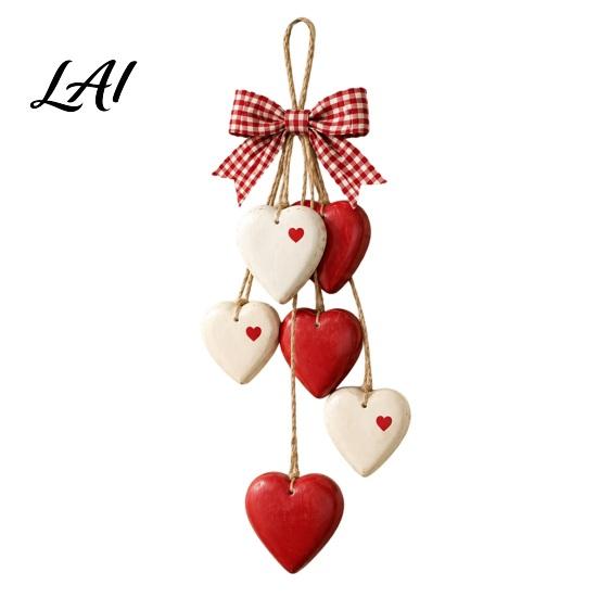 Hanging Heart Decor for Door Wooden Wall Ornament Hanger with Bow Lightweight Wood Sign Tassel Farmhouse Home Window Decoration Retro Country Style