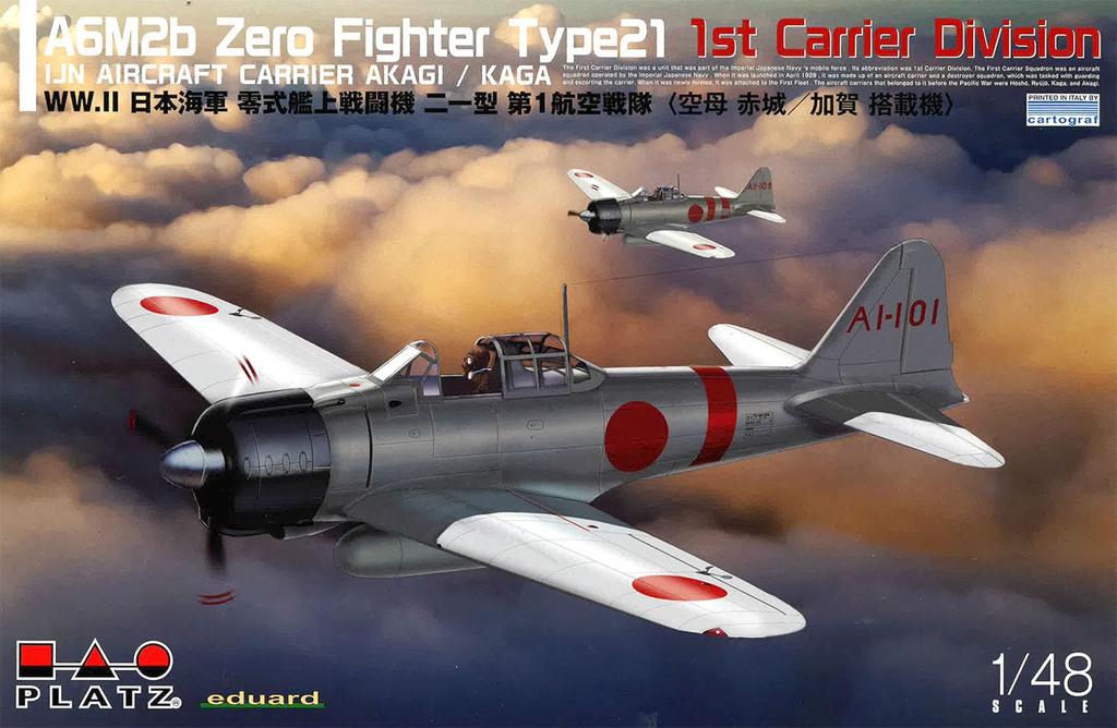 PLATZ 1/48 WWII Japanese Navy Zero Fighter Type 21, 1st Air Squadron (Aircraft Carriers Akagi/Kaga) Plastic Model AE-35 (Airplane)