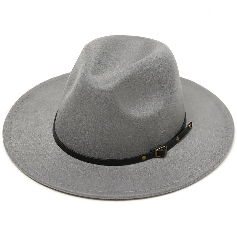 Classic British Belt Buckle Wool Fedora Hat Men Women Imitation Woolen Winter Felt Hats Fashion Jazz Hat Chapeau