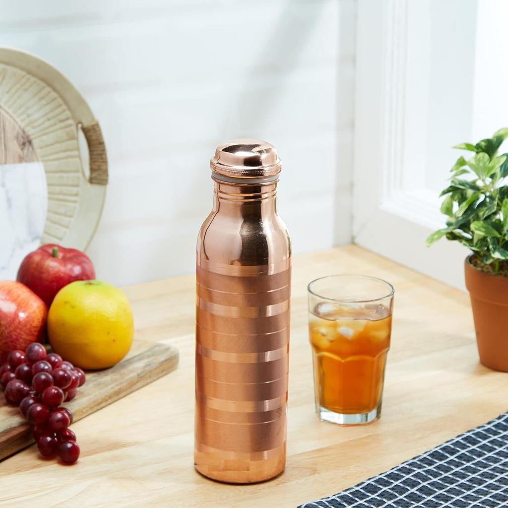 Медная бутылка для воды | 100% медная внутренняя поверхность | Герметичная и устойчивая к ржавчине | Идеально подходит для дома, школы и офиса | 950 мл