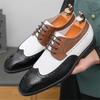 Trend New Designer Men's Pointed Black White Patchwork Wedding Brogues Shoes Male Casual Formal Dress Footwear Zapatos Hombre