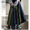Корейский стиль весна осень женская стильная джинсовая юбка с высокой талией контрастного цвета нестандартная мешковатая юбка винтажные свободные юбки миди женские