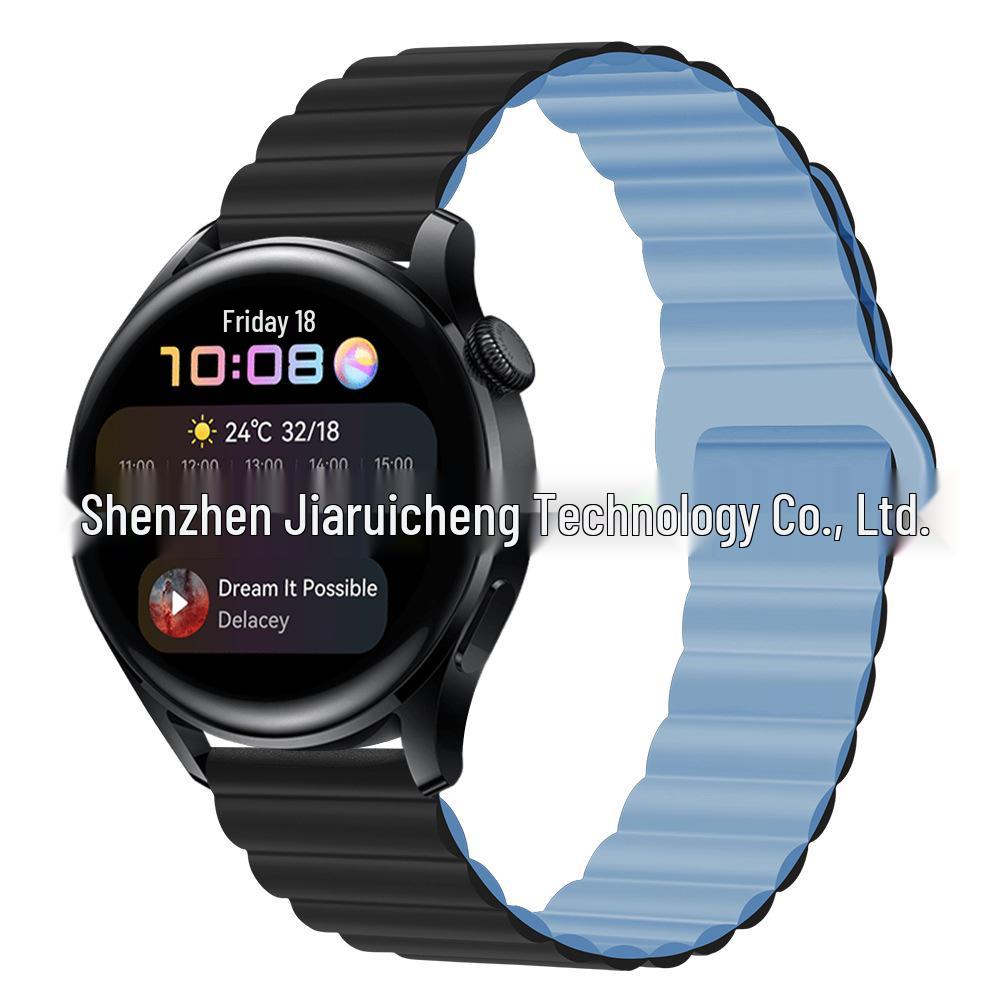 Двухцветный силиконовый магнитный ремешок для часов Huawei GT3/4/GT5 и Samsung Watch4 Pro (20 / 22мм)