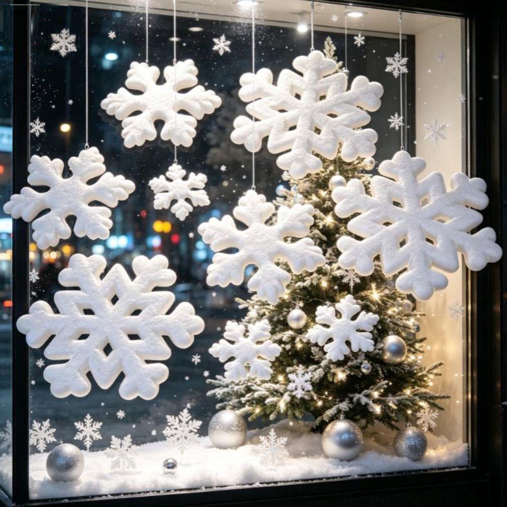 5/10pcs/Pack Foam White Snowflakes Plastic Xmas Tree Pendants For Christmas Party Decor