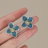 Light Green Enamel Oil Flower Stud Earrings for Women Elegant Four Blooming Petals Plant Earrings Cute Trendy Party Jewelry Gift