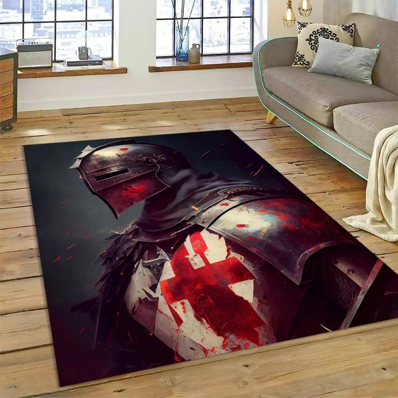 Black Knight Templar Carpet Living Room Bedroom Playroom Rug Medieval Castle Decor Childs Floor Mat Non Slip Doormat