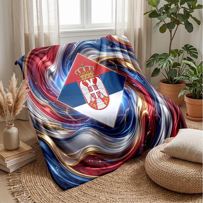 Serbia Printed Flannel Blanket Skin Friendly Warm Decorative Throw for Indoor Couch Bed Daily Use