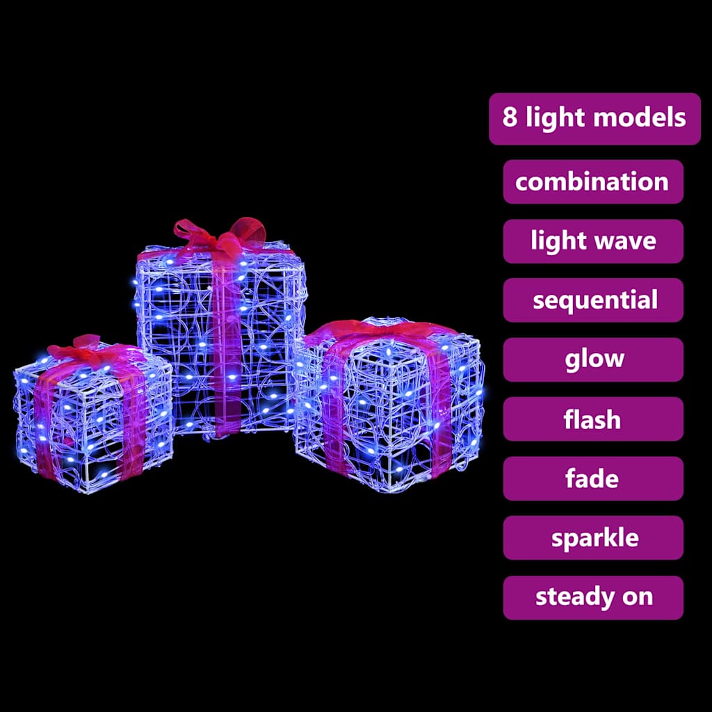 Gift Box with 60 LEDs 3 pcs Blue 20 x 20 x 20 cm Acrylic
