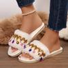 Fashion Crystal Fluffy Women Slippers Home Fashion Luxury Designer Shoes Woman Flat Autumn Winter Faux Fuzzy Fur Slides Indoor Elegant