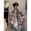 2024 Plaid Long Sleeve Shirt Japanese Hong Kong Style Ins Loose Shirt Boys Summer Trendy Versatile Casual Coat