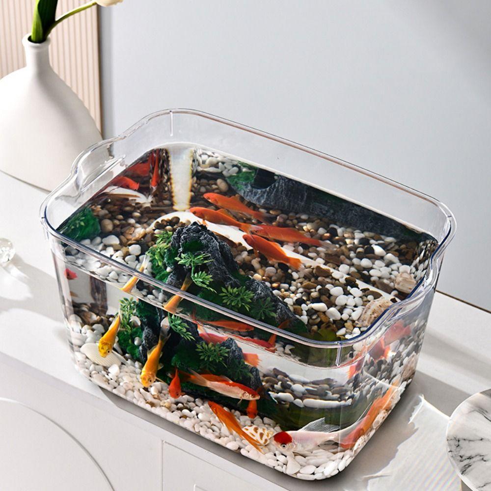 Fall Prevention Desktop Goldfish Bowl PET Tabletop Fish Tank Mobile Small Fish Tank Office