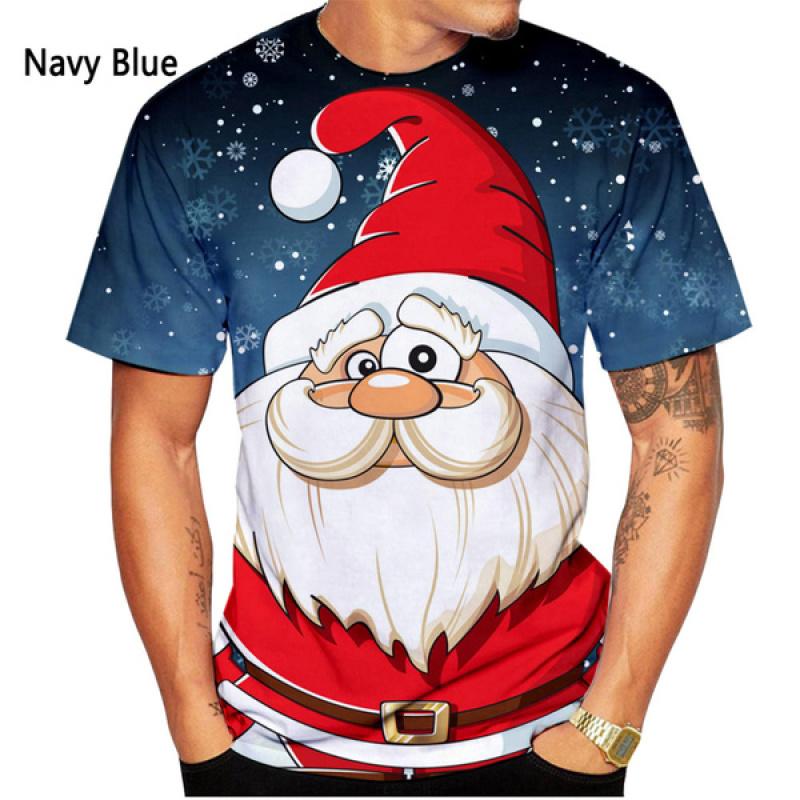 Summer Round Neck Christmas 3D Print Top Fashionable Casual Short Sleeved Men's T-shirts
