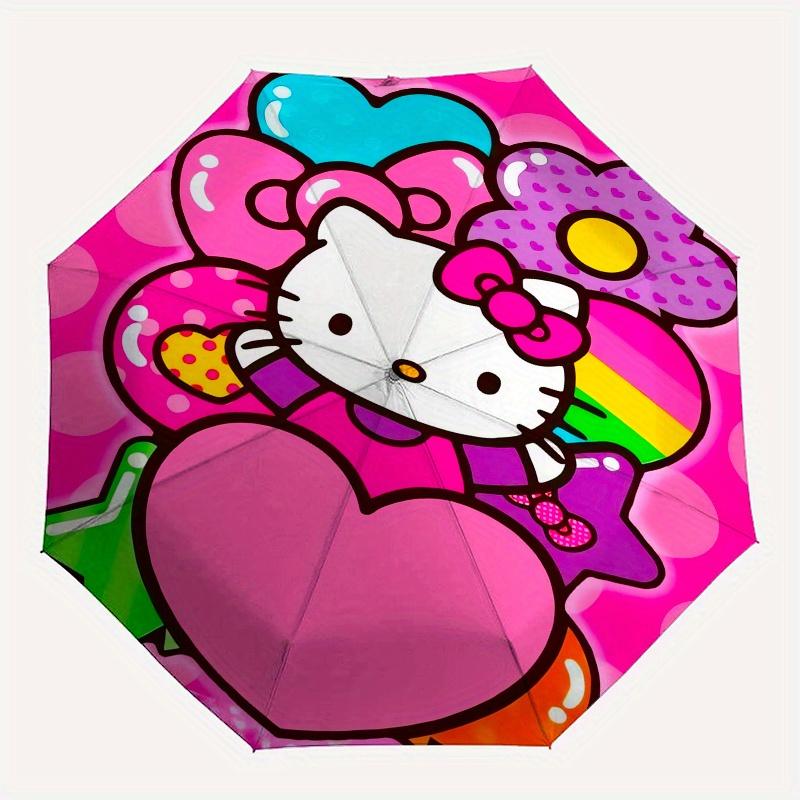 Hello Kitty,Rainbow Automatic Folding Umbrella-Simple 8-Rib Design, Bright Cartoon Pattern, Durable Iron Frame, Suitable For Travel, Outdoor