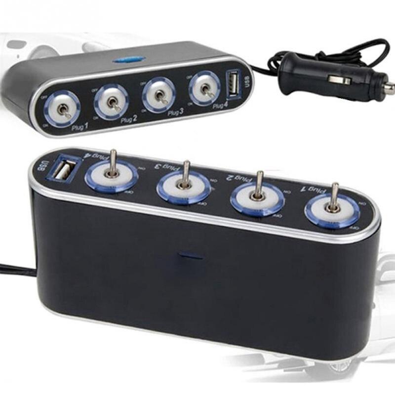 Автомобильный разветвитель прикуривателя + USB-порты, адаптер для стайлинга автомобилей, 12 В-24 В, 4-контактное многоразъемное автомобильное зарядное устройство