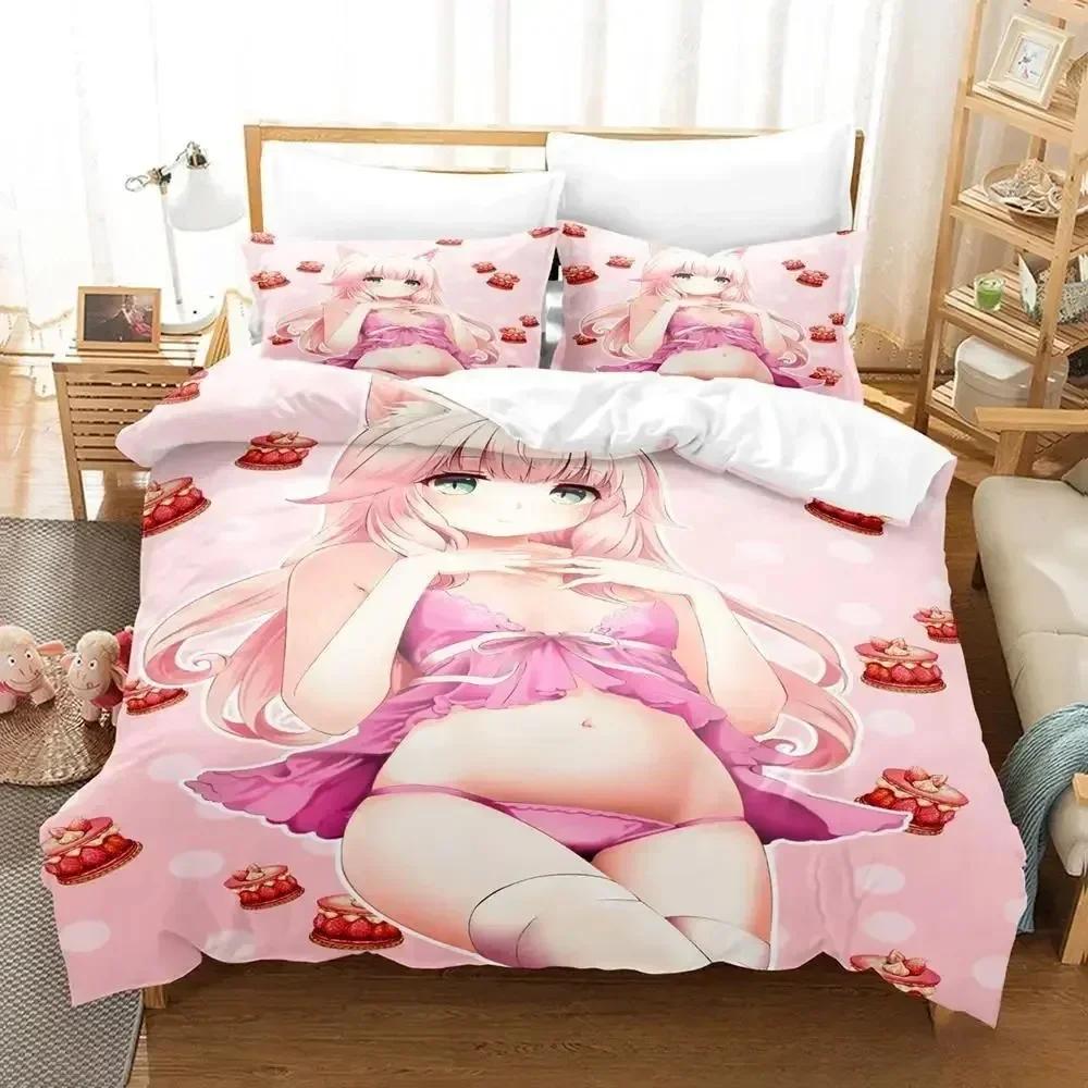 3D Печать Аниме Кавайные Девушки Nekopara Комплект Постельного Белья С Наволочкой Покрывало На Одеяло Мягкое Размер Queen King Постельное Белье Для Дома