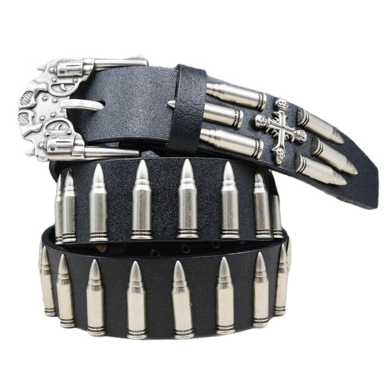 Meier Bullet-shaped rivet leather belt, stylish rock style jeans accessories