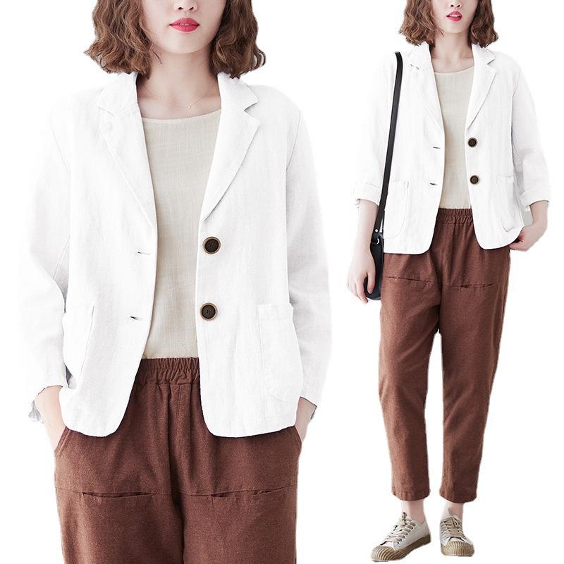Spring and Summer New Cotton and Linen Loose and Versatile Top, Long Sleeved Casual Temperament Jacket for Women