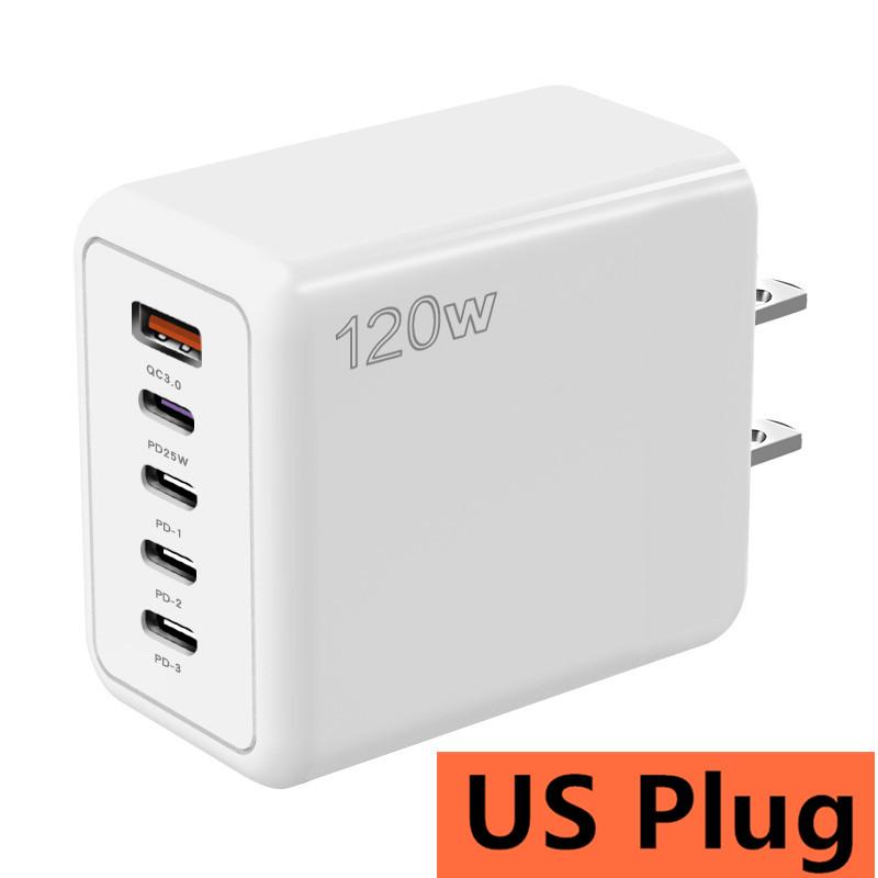 120 Вт 5-портовое USB-зарядное устройство для быстрой зарядки с вилкой EU US UK, настенное зарядное устройство PD для быстрой зарядки iPhone Samsung Xiaomi, зарядный адаптер