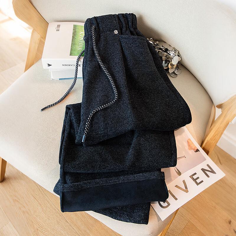 Sibaoshe Women's Fleece-Lined Wide-Leg Drawstring Casual Trousers