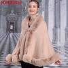 8 Colors 2021 Autumn Winter Women Big Faux Rabbit Fur Collar Cloak Thick Outstreet Wear Grey Warm Poncho Big Pendulum Lady Coat