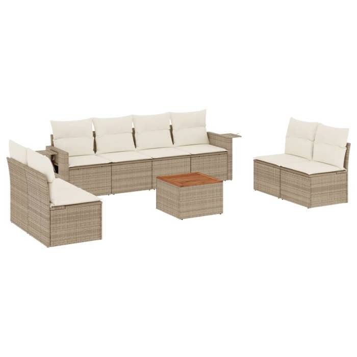 VidaXL Salon de Jardin avec Coussins 9 pcs, Canapés de Terrasse, Ensemble de Meubles de Patio, Mobilier d'Extérieur, Beige 3256856