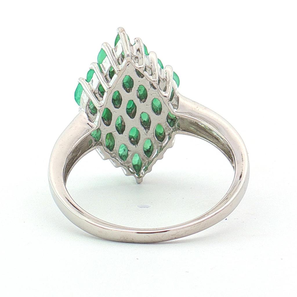 Emerald Marquise Ring, 925 Sterling Silver, Rhodium Plated Band, Stackable Wedding Ring