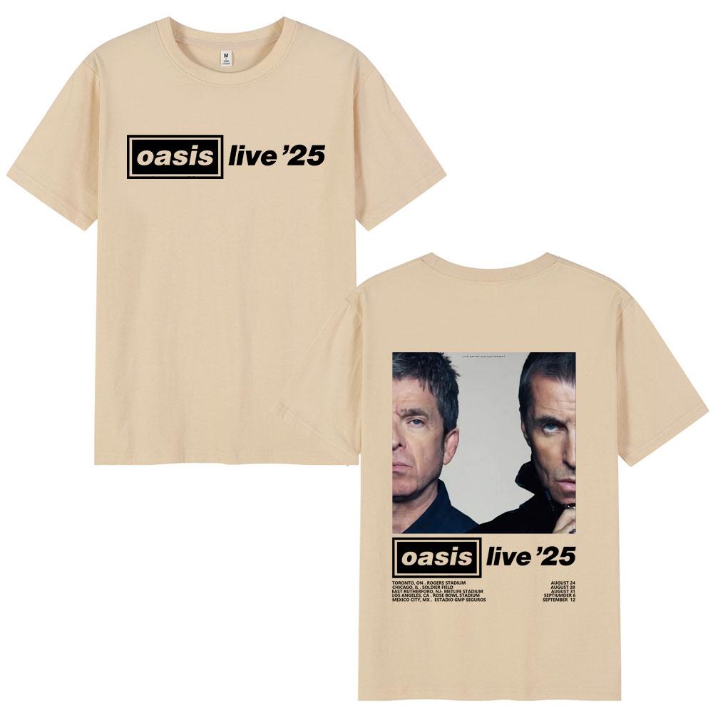 O-Oasis Live 25 Tour Футболки Футболка Британской рок-группы Мужская одежда Хлопок Повседневная Футболка с коротким рукавом Оверсайз Уличная одежда